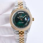 Rolxx Day-Date Full Diamond 40mm Luxury Dark Green Dial