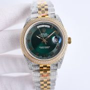 Rolxx Day-Date Full Diamond 40mm Luxury Dark Green Dial