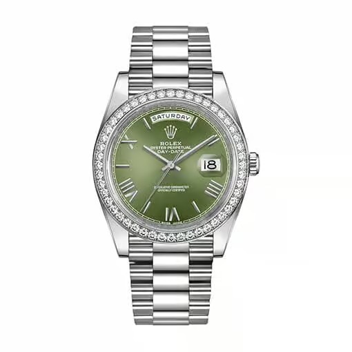 132B767E-6D06-FFC0-1494-402787673818 Rolxx Day Date Olive Diamond Replica - Image 1