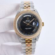 Rolxx Day-Date Full Diamond 40mm Luxury Black Dial