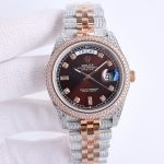 Rolxx Day-Date Full Diamond 40mm Luxury Red Dial