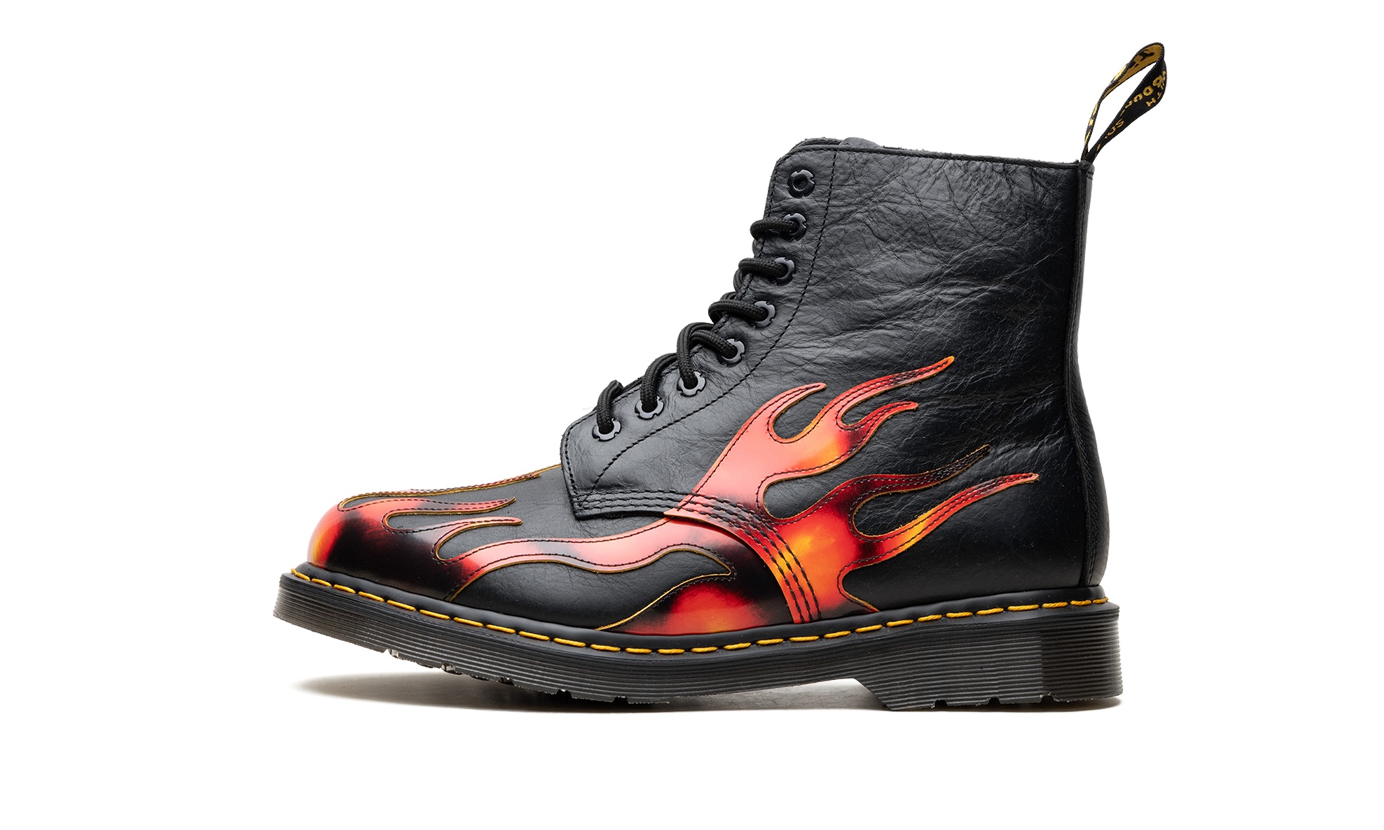 7zhovd7pxybnxp3rptchrsxqfpbd 1460 Pascal Flame Arcadia Rub Off Leather Boots "Black / Red / Yellow" 41517001 - Image 1