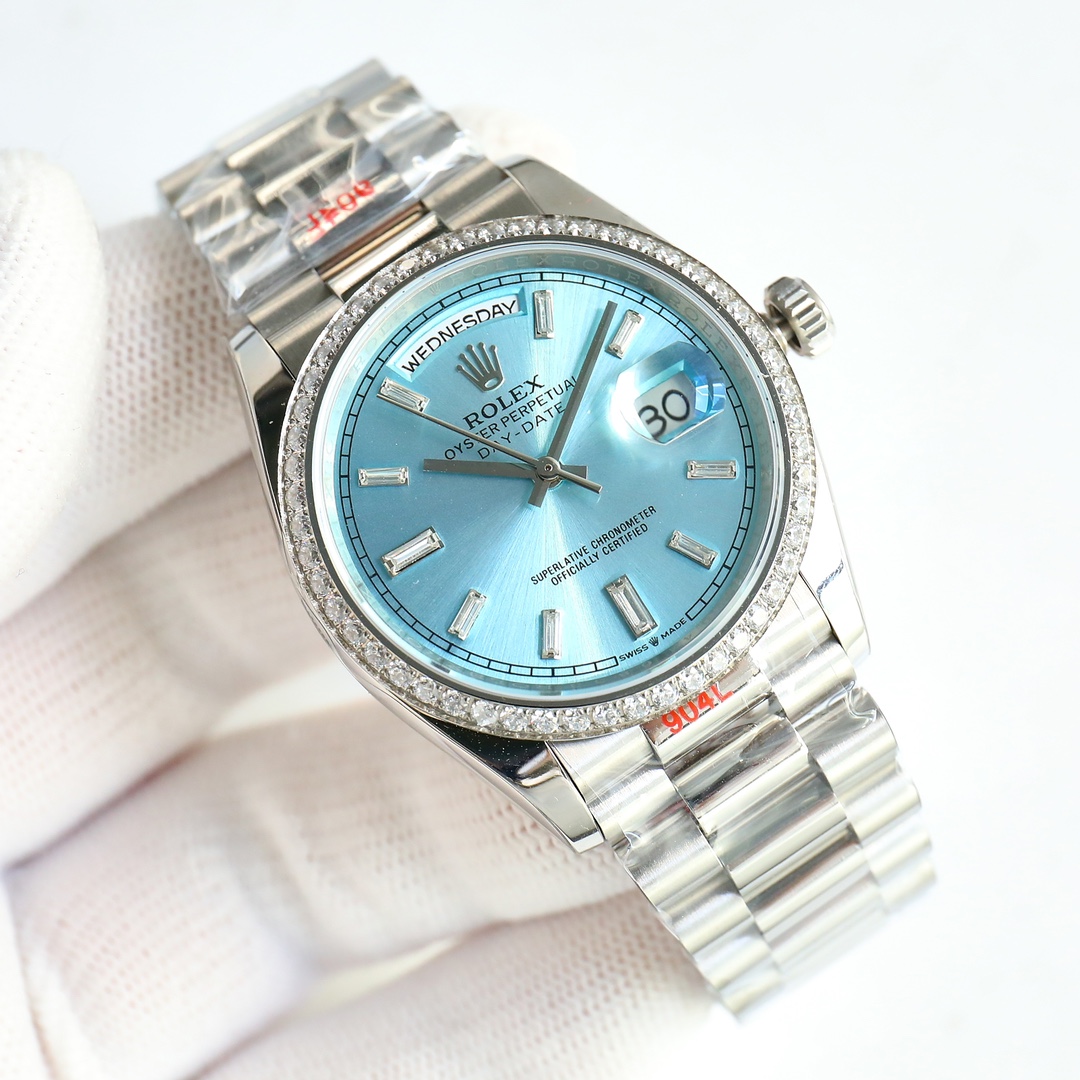B45AECE1-C938-E4A7-8289-620B21C7B332 Rolxx Oyster Day-Date Ice Blue Diamond 36mm - Image 1