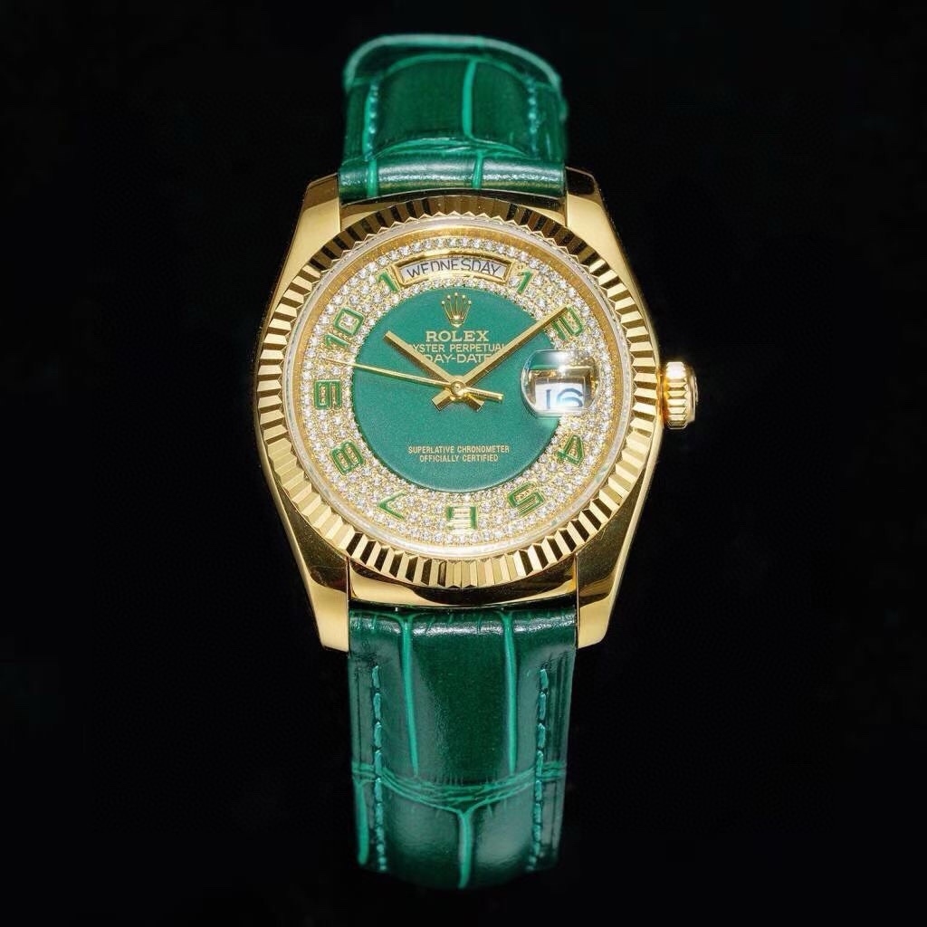 D60CB1B7-EFE3-86ED-17DA-FC7E7344E0D6 Rolxx Day-Date Belt Green Enamel full of Stars 36mm - Image 1