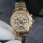 Rolxx Daytona "Eye of the Tiger" Gold Dial Steel Watch Band Size:40mm