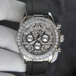 Rolxx Daytona "Eye of the Tiger" White Gold Dial Rubber Watch Band Size:40mm